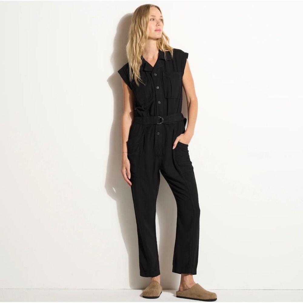 Rowan Womens Lincoln Muscle Tank Jumpsuit Medium Black Belted Cotton